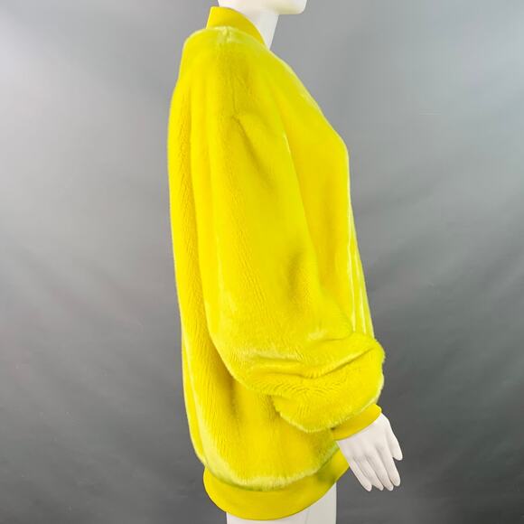 TIBI Size M Yellow Acrylic Textured Faux Fur Zip Up Oversized Bomber Jacket - Picture 2 of 9